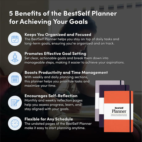 Bestself Co. Self Planner 6-Month Undated Daily Planner (Black) — Large 7"x10” Notebook