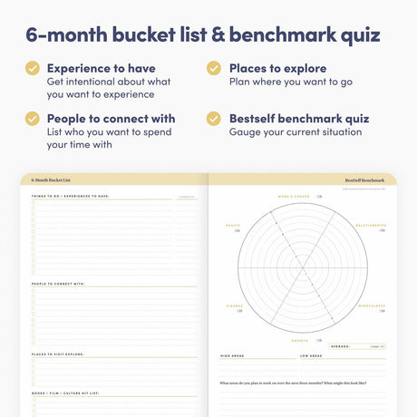 Bestself Co. Self Planner 6-Month Undated Daily Planner (Black) — Large 7"x10” Notebook