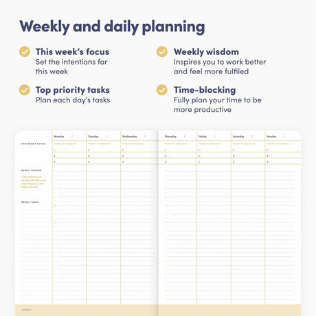 Bestself Co. Self Planner 6-Month Undated Daily Planner (Black) — Large 7"x10” Notebook