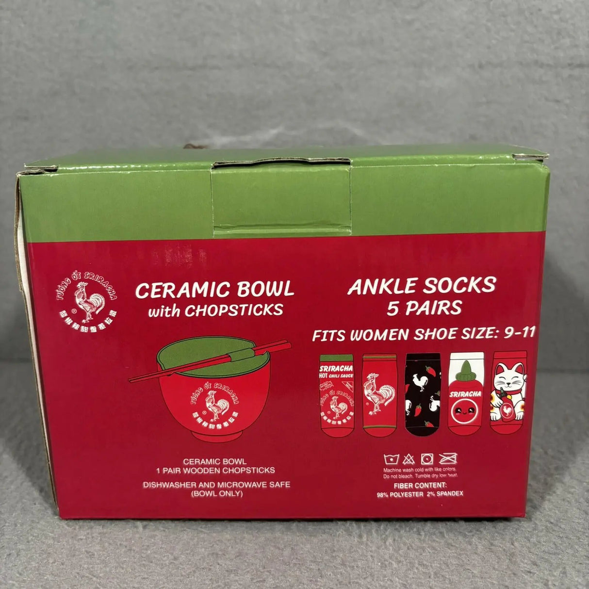 Sriracha Ramen Soup Bowl w/Chopsticks & Socks Gift Set