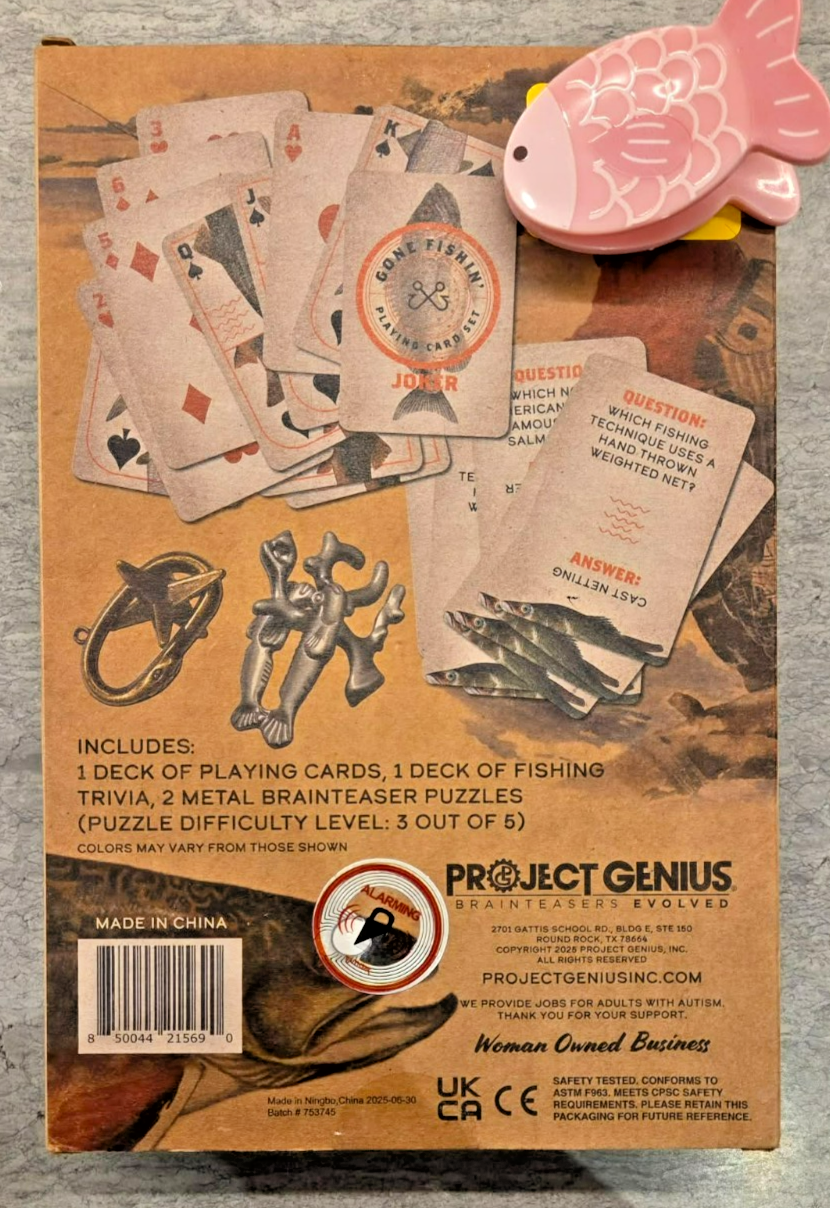 Project Genius - Gone Fishin' Getaway Gift Set - Playing & Trivia Cards Metal Puzzle