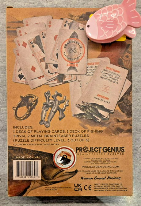 Project Genius - Gone Fishin' Getaway Gift Set - Playing & Trivia Cards Metal Puzzle