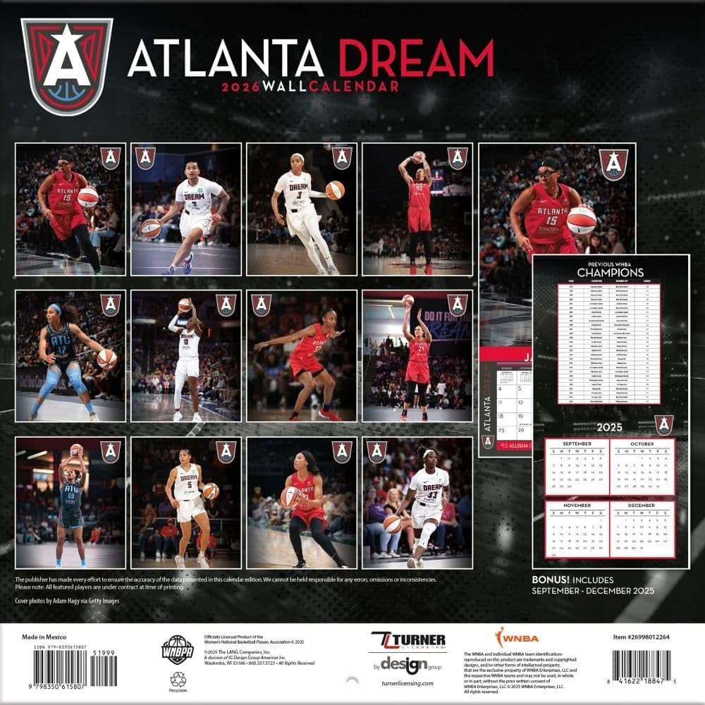 Atlanta Dream 2026 12X12 Team Wall Calendar