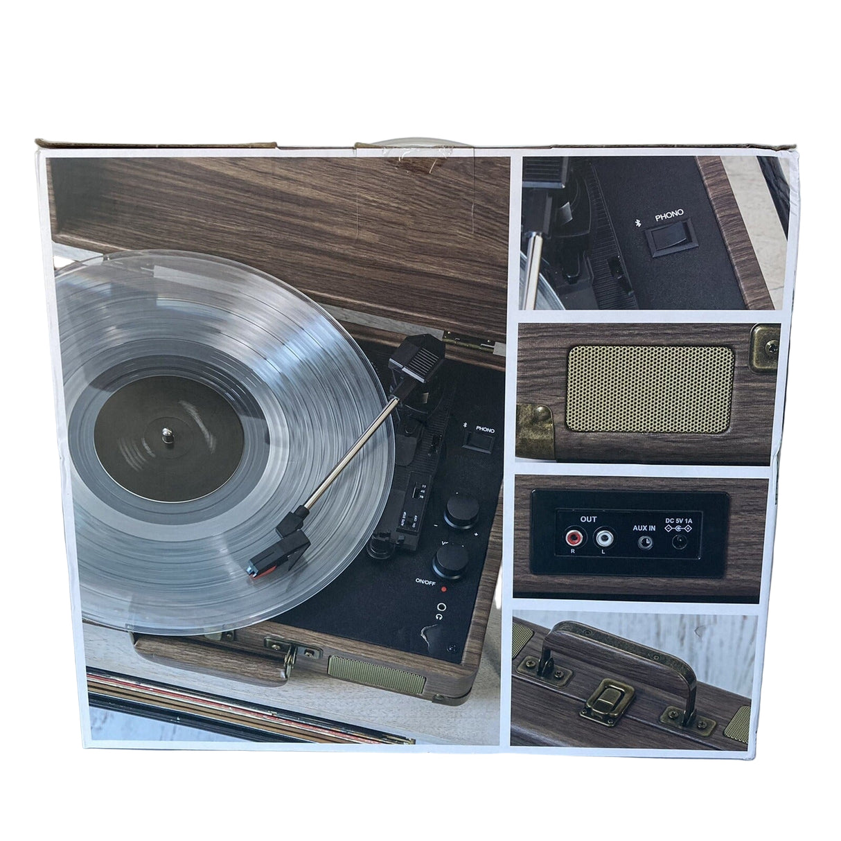 Cruiser Deluxe Portable Bluetooth Record Player - Walnut Wood Finish 