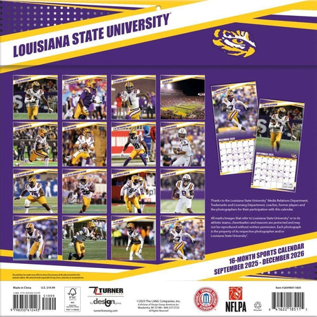 NCAA LSU Tigers 2026 Wall Calendar, 12'' X 12'', 16-Month Calendar