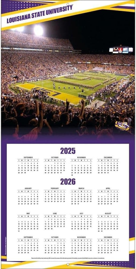 NCAA LSU Tigers 2026 Wall Calendar, 12'' X 12'', 16-Month Calendar