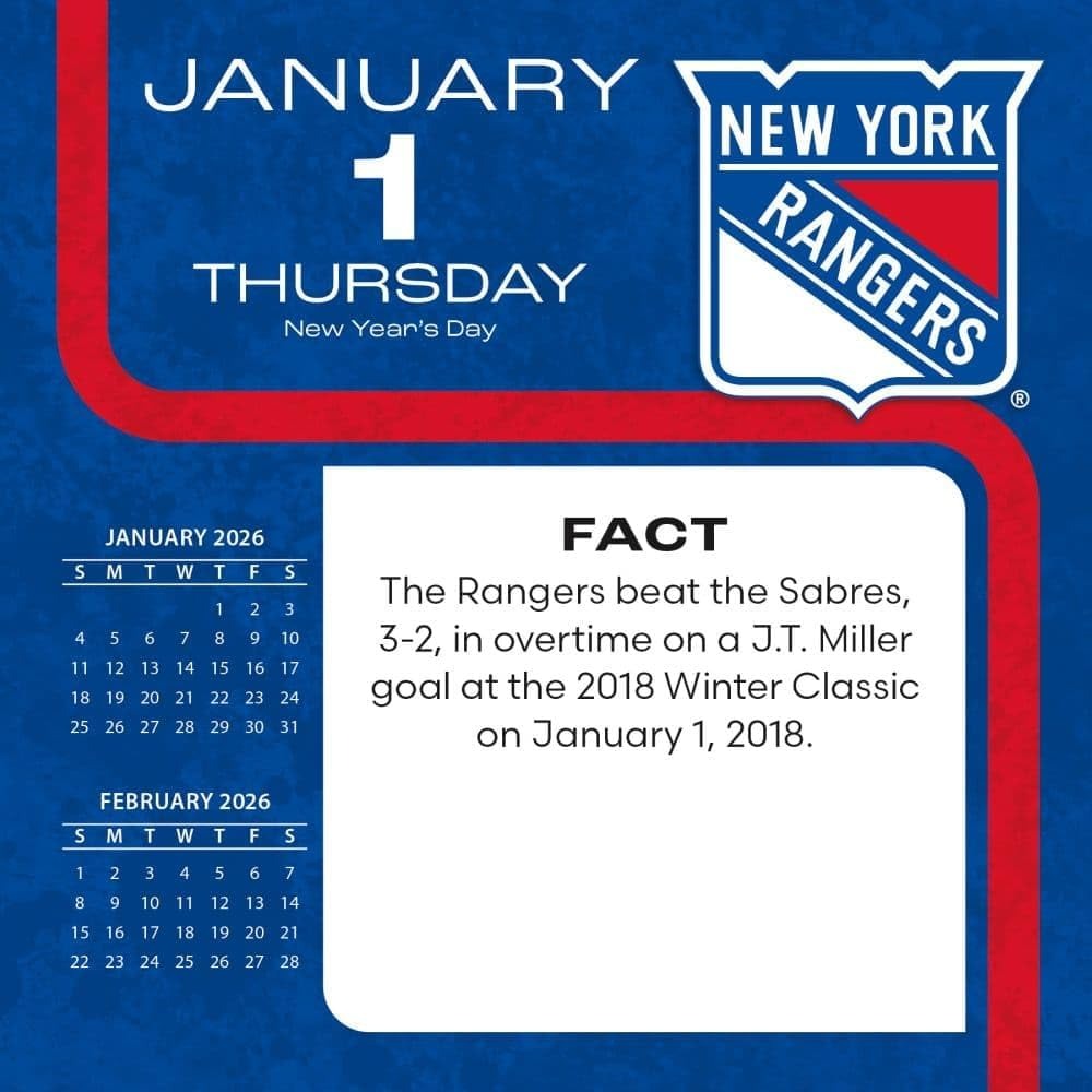 New York Rangers 2026 Box Calendar