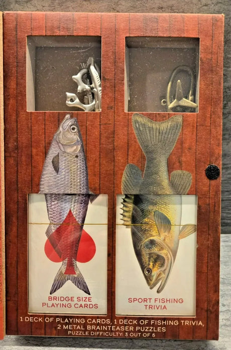 Project Genius - Gone Fishin' Getaway Gift Set - Playing & Trivia Cards Metal Puzzle