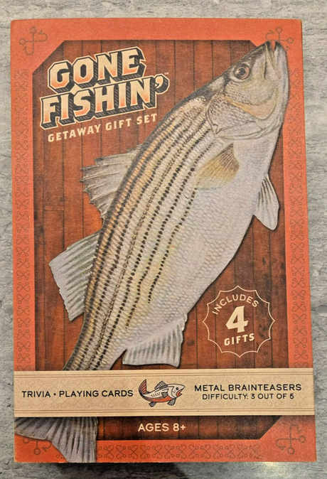 Project Genius - Gone Fishin' Getaway Gift Set - Playing & Trivia Cards Metal Puzzle