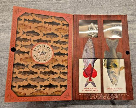 Project Genius - Gone Fishin' Getaway Gift Set - Playing & Trivia Cards Metal Puzzle