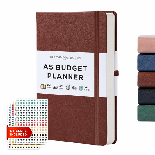 BEECHMORE BOOKS Budget Planner - Chestnut Brown - Meme Gifts 