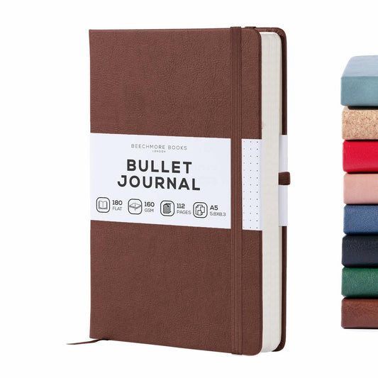 BEECHMORE BOOKS Dotted Journal Bullet Notebook - Chestnut Brown - Meme Gifts 