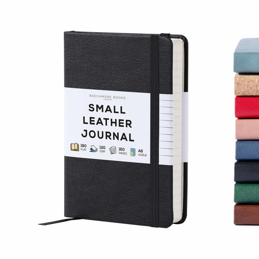 BEECHMORE BOOKS Lined Vegan Leather Journal Notebook - Charcoal Black - Meme Gifts 