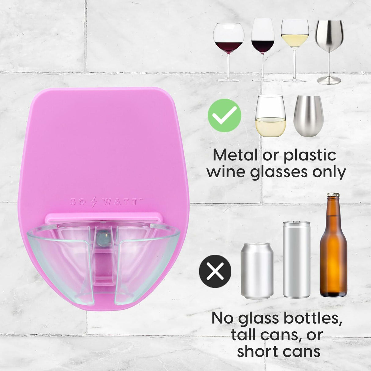 30 Watt Silicone Wine Glass Holder for Bath & Shower, Give The Gift of an at Home Spa Bathtub Relaxation 