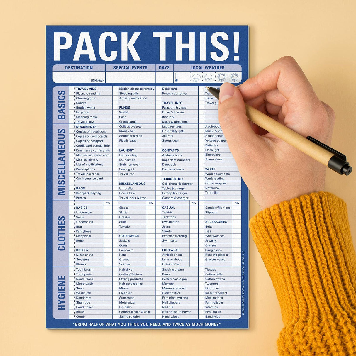Knock Knock Pack This! Pad Packing List Notepad, 6 x 9-inches 