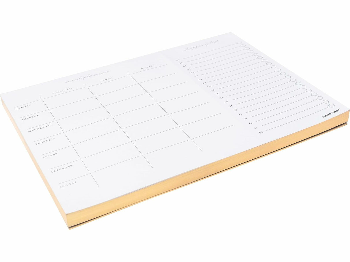 russell+hazel Meal Planner Pad, White with Gilded Edges.