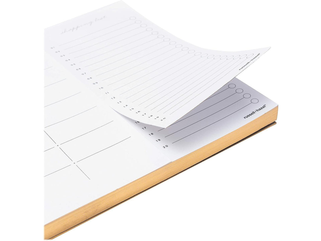 russell+hazel Meal Planner Pad, White with Gilded Edges.