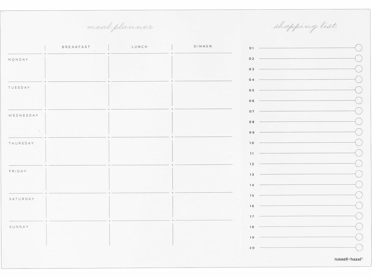 russell+hazel Meal Planner Pad, White with Gilded Edges.