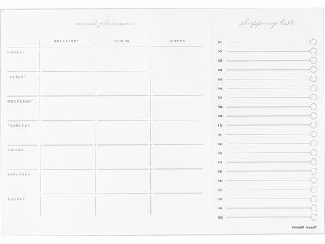 russell+hazel Meal Planner Pad, White with Gilded Edges.